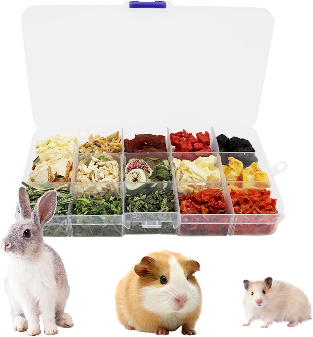 Bunny Treats, Treat Box with 15 Kind of Snacks for Rabbit, Hamster, Chinchilla, Guinea Pig and Other Small Pets, Chinchilla Treats, Guinea Pig Treats, Hamster Treats