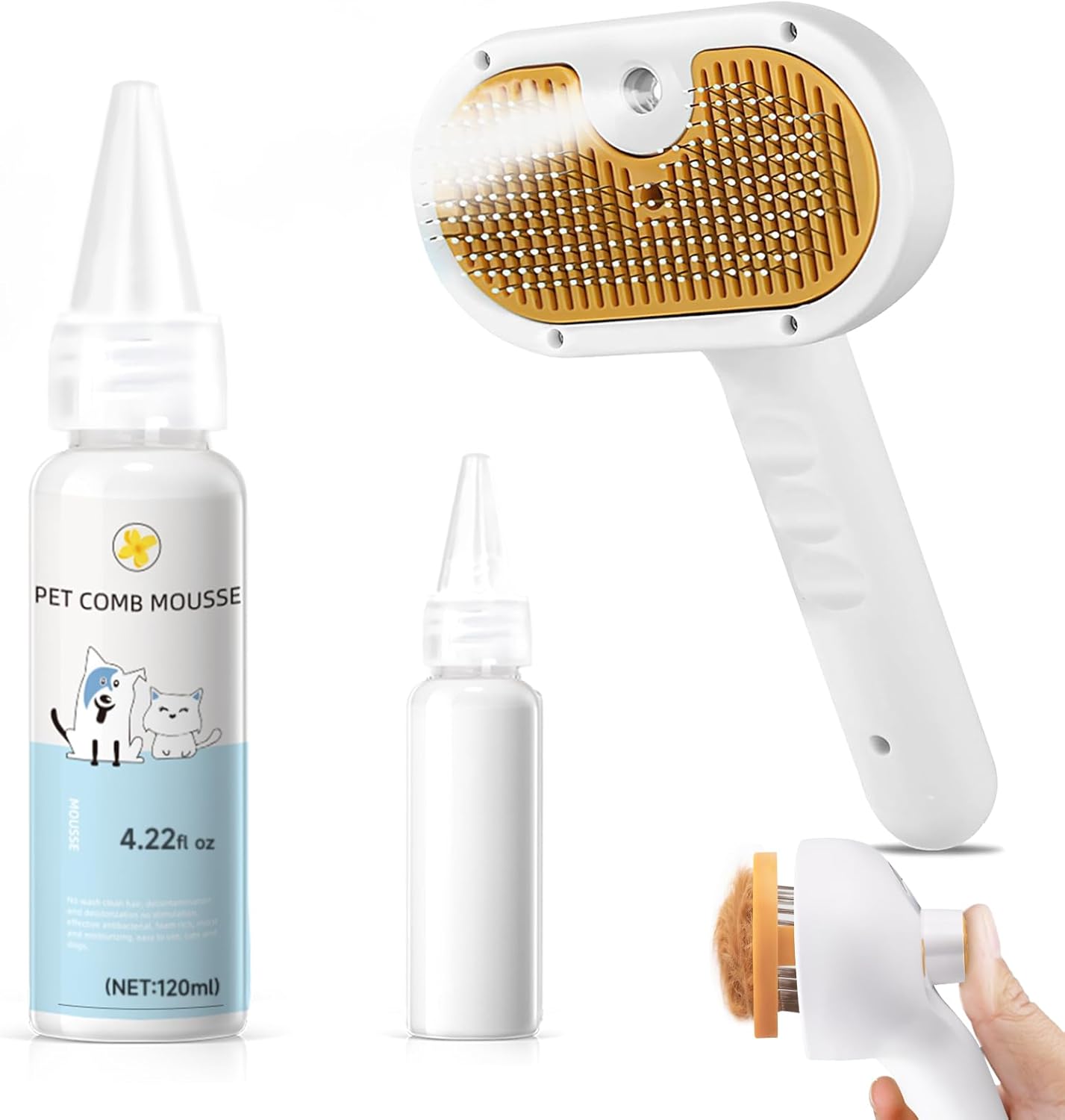3-in-1 Pet Steam Brush Set for Dogs & Cats, Grooming Comb with Spray, Defur Tool, Water-Assisted Hair Removal, Gentle Cat & Dog Spritz Brush, Multi-Purpose Steam Grooming Kit