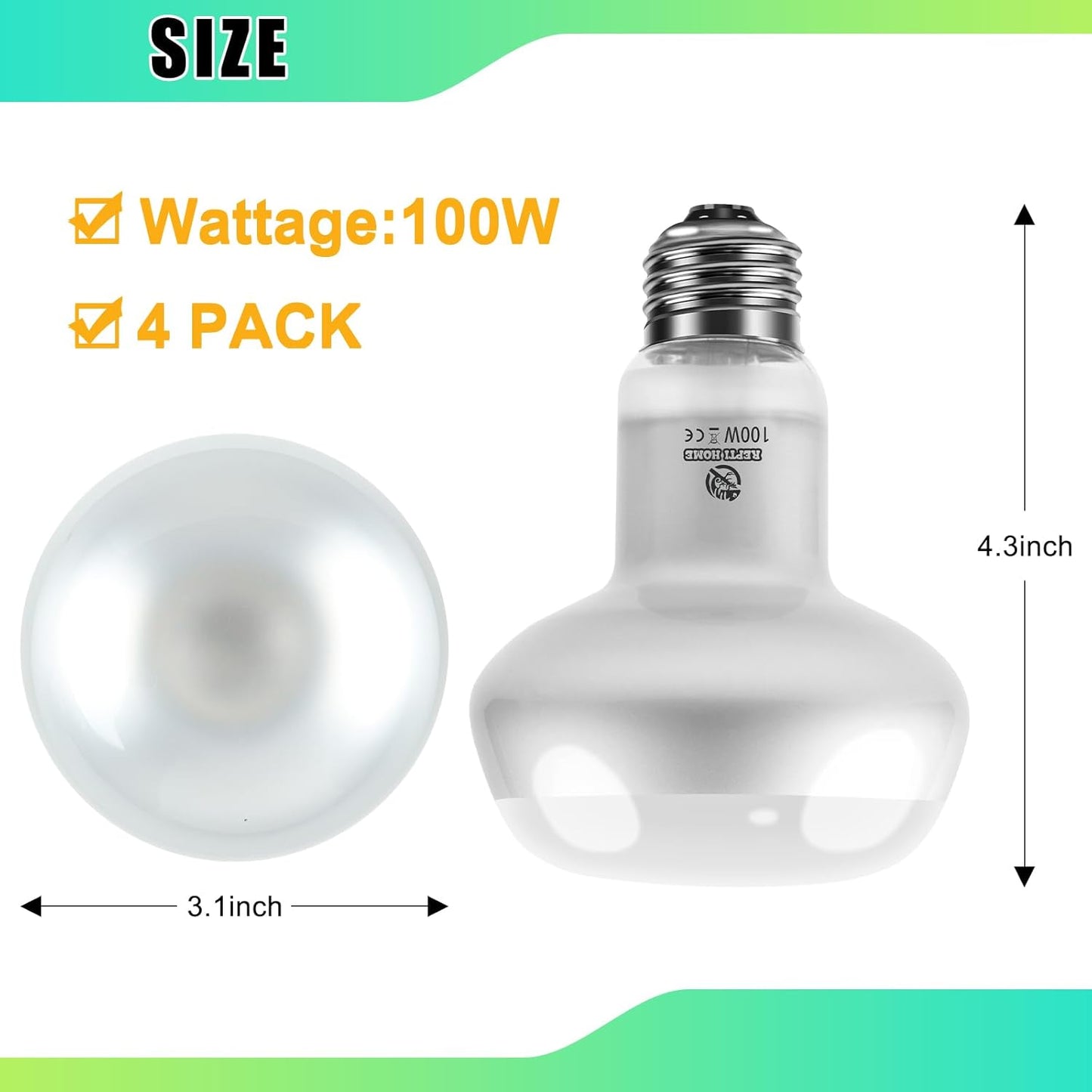 Reptile Heat Lamp 4Pack 100W, Intense Basking Spot Light Bulb with UVA, Simulate Natural Daylight Heat Bulb for Reptile, Turtle, Bearded Dragon, Lizard, Tortoise, Gecko, Snake