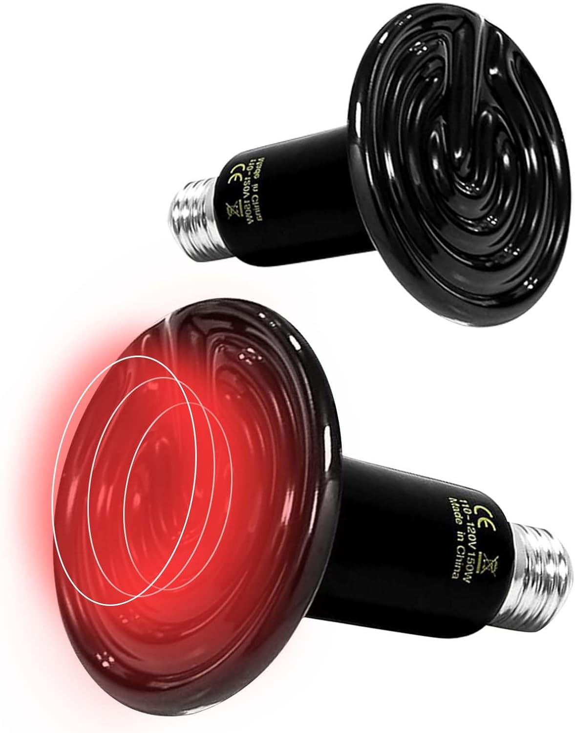 Max 3.34in diameter150W Reptile Heat Lamp(2 Packs)-Ceramic Heat Emitter for Reptiles Amphibian Pet Brooders Chicken Incubation, and Terrariums Turtle Lizard Bearded Dragon Snake E26