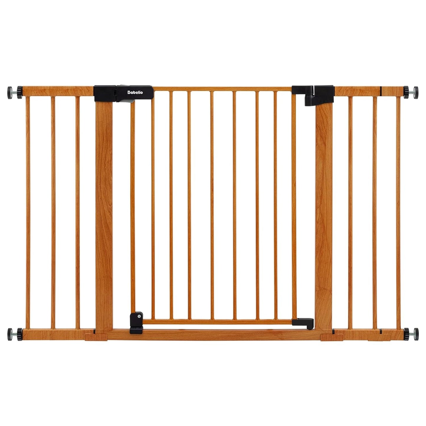 BABELIO 29-48" Metal Baby Gate with Brown Wood Pattern, Auto Close Dog Gate for The House, Stairs and Doorways, Pressure Mounted Pet Gate with Door, Safety Gate for Child and Pets