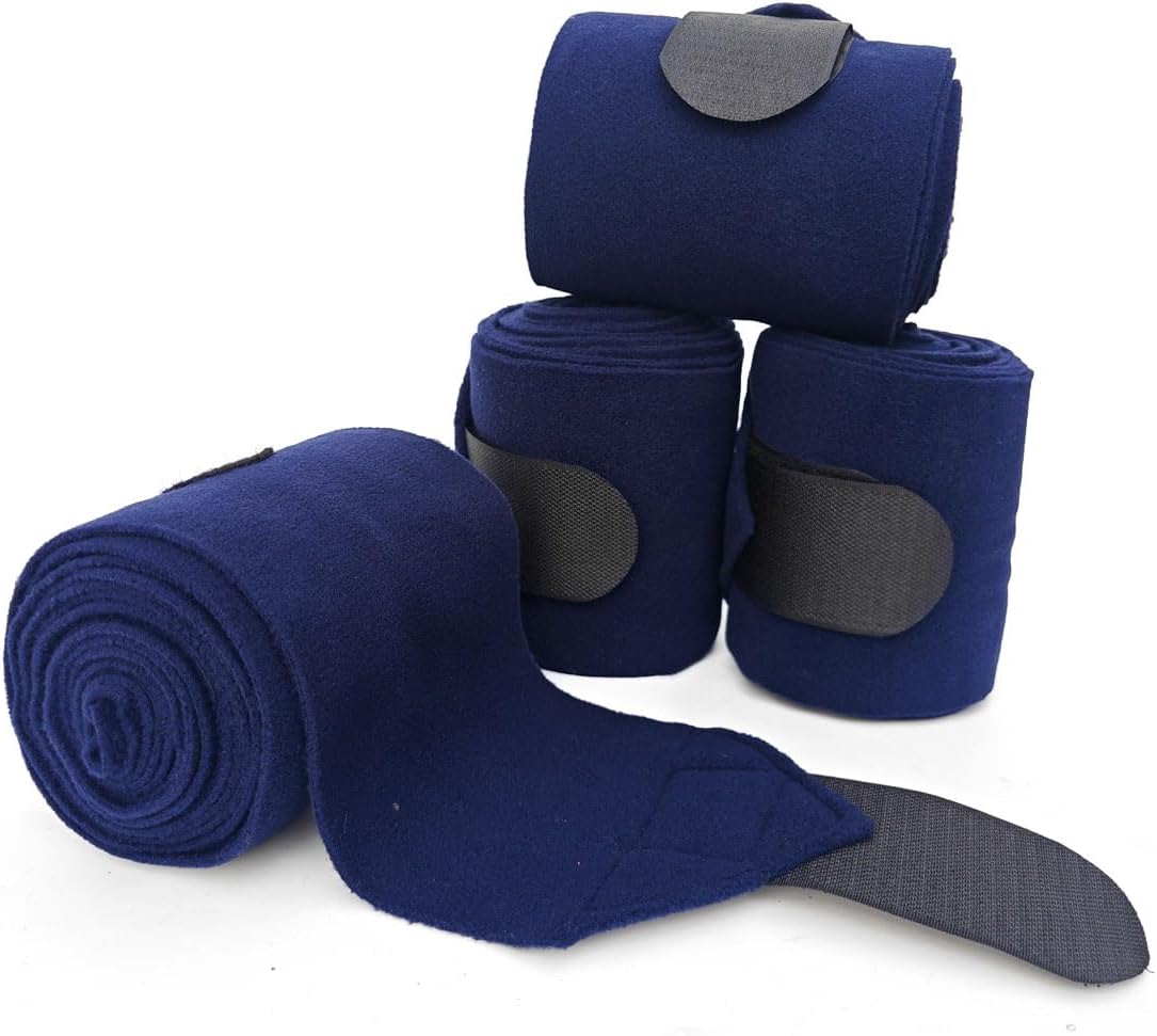 Horse Polo Leg Wraps Soft Fleece Wraps Equestrian Leg Bandage 4-Pack (Full(10ft), Navy)