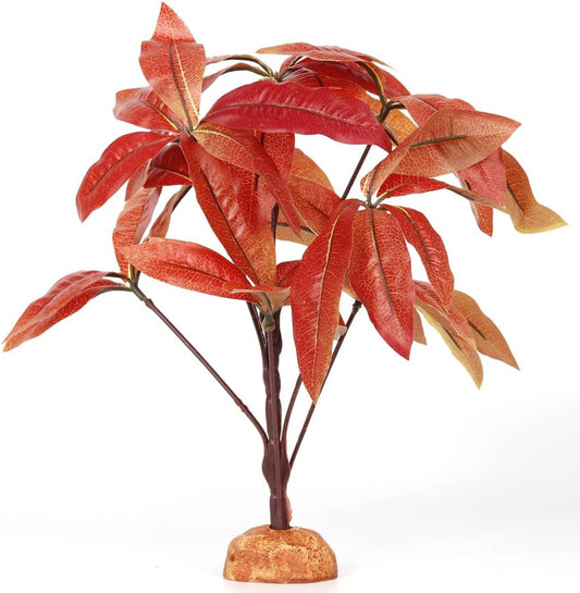 Fake Red Money Tree Plant, Reptile Decor for Terrarium, Crested Gecko Tank Accessories fit Leopard Gecko Bearded Dragon Lizard Chameleon Snake Tortoise
