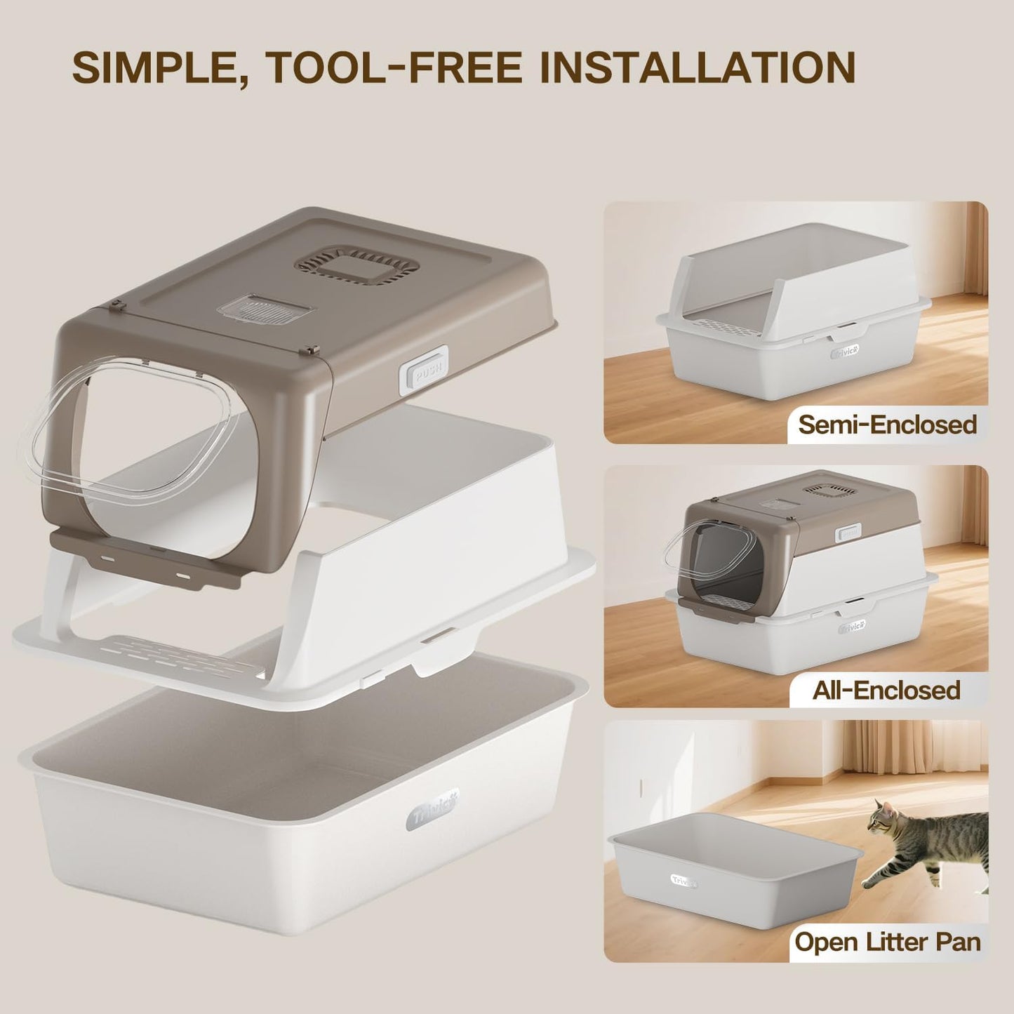 Stainless Steel Cat Litter Box with Lid, XX-Large Extra Large Litter Boxes for Large Cats,Enclosed Removable Metal Kitty Litter Box with High Sided,Magnetic Door,40L Box, Litter Trap Step/Mat