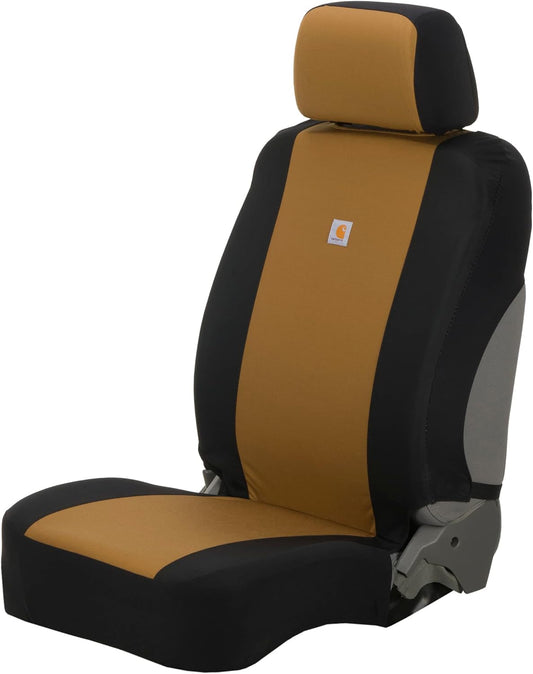 Carhartt Universal Nylon Duck Canvas Fitted Bucket Seat Cover, Durable Seat Protection with Rain Defender, Single, Black and Carhartt Brown