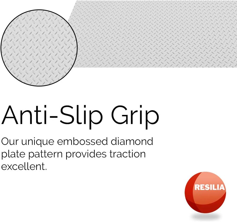 RESILIA Heavy Duty Garage Floor Runner & Protector Mat - Slip Resistant Diamond Plate PVC Mats - Water, Spill, & Stain Resistant, Silver (4 feet x 20 feet)