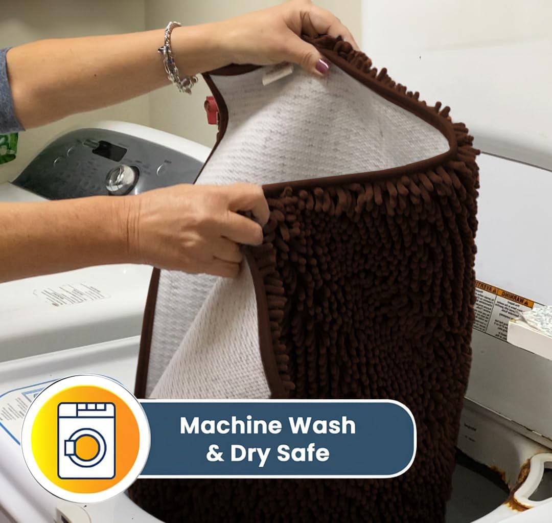 Muddy Mat® Original Dog Door Mat for Muddy Paws, Super Absorbent Microfiber, Non-Slip Washable Pet Rug, Quick Dry Chenille Entryway Carpet, Machine Washable Indoor Outdoor mat, Brown 24"x120"