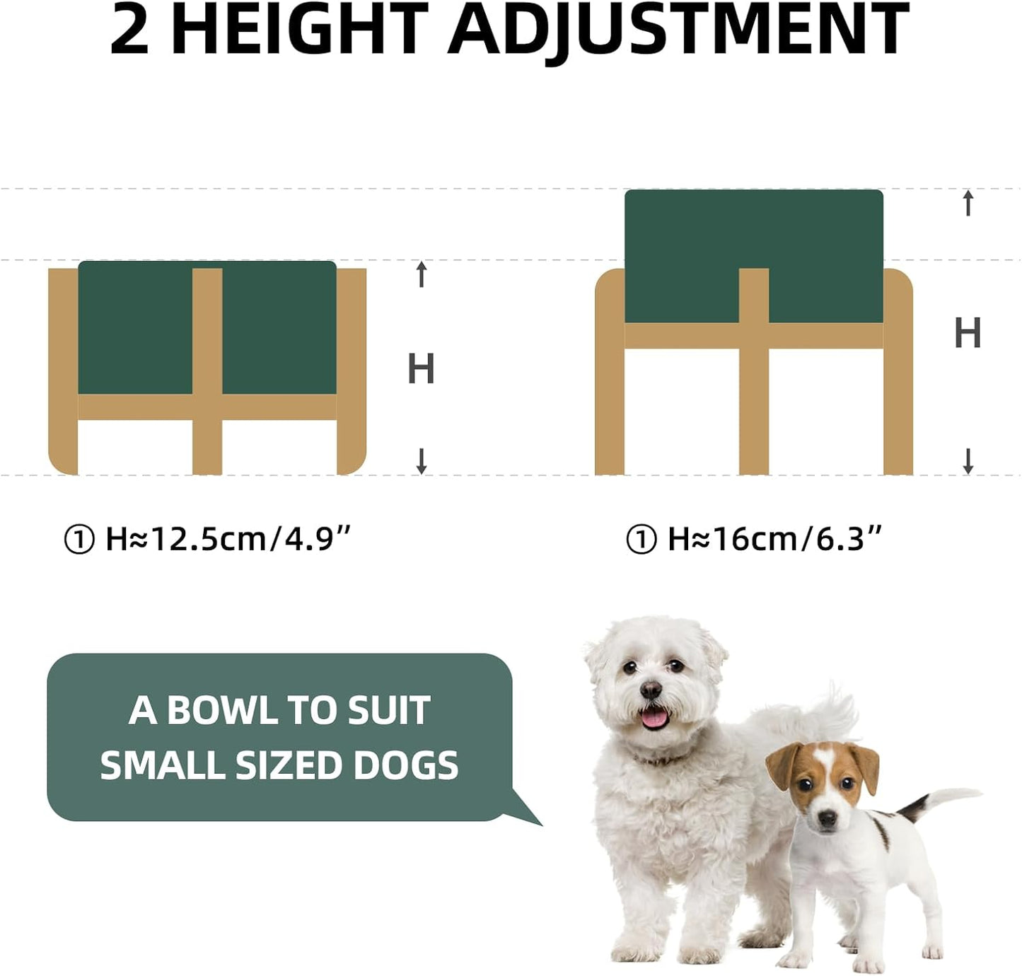 Ceramic Raised Double Bowls Set with Stand, 2 Heights Elevated, Food & Water Bowls for Small Breed Dogs, Weighted Dog Dishes, Pet Bowl(6.1'',28.7oz, Green)