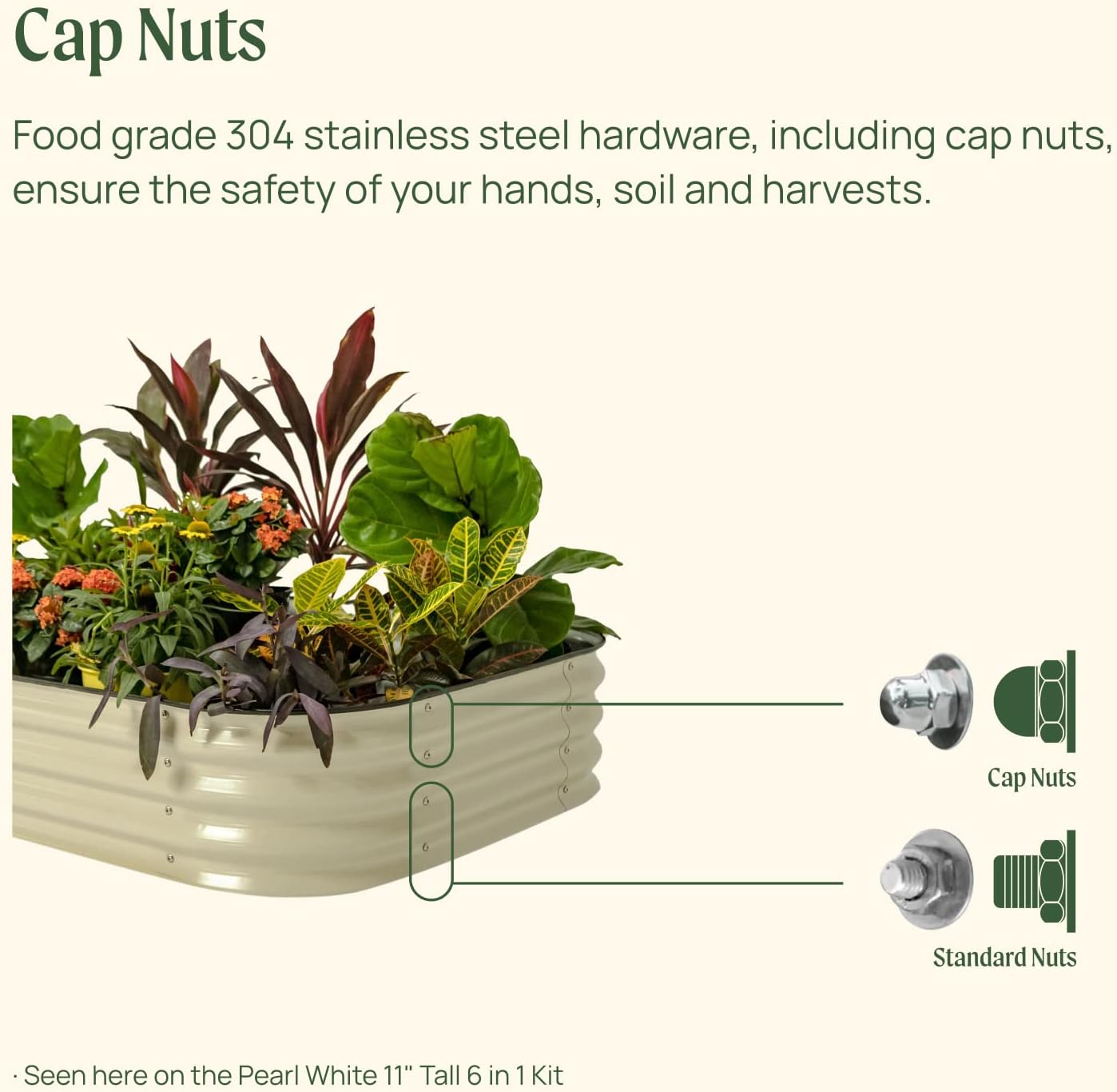 Vego garden Raised Garden Bed Kit, 11" Tall 6 in 1 Modular Metal Raised Planter Bed for Vegetables Flowers Patio Ground Planter Box, Pearl White