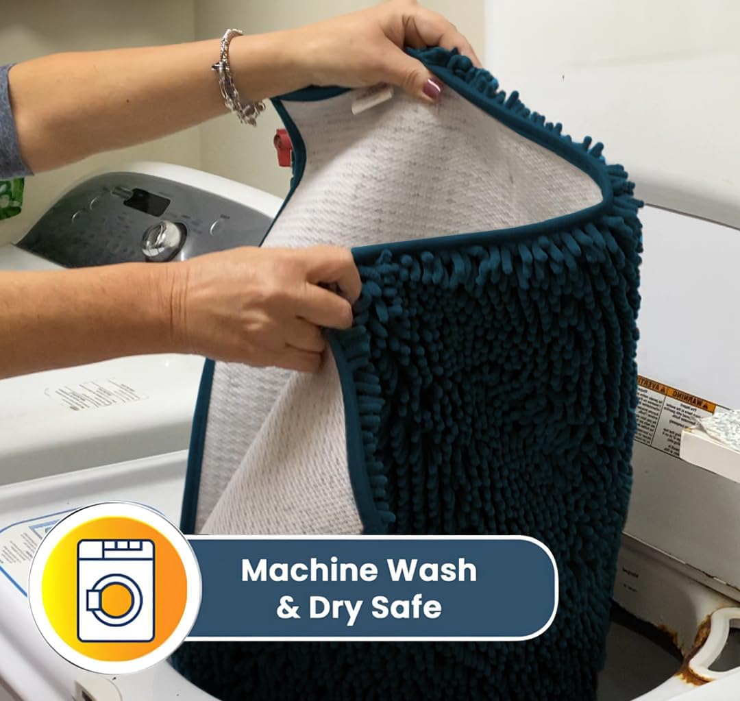 Muddy Mat® Original Dog Door Mat for Muddy Paws, Super Absorbent Microfiber, Non-Slip Washable Pet Rug, Quick Dry Chenille Entryway Carpet, Machine Washable Indoor Outdoor mat, Atlantic Blue 24"x96"