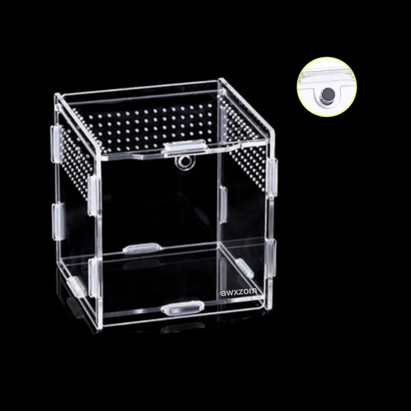 Magnetic Acrylic Case, micro habitat small Tarantula Enclosure enclosure for arboreal Tarantula Scorpion Sling Lizards Mantis Snake Gecko jumping spider snail Insect Isopods (3.5*3.5*3.7inch)