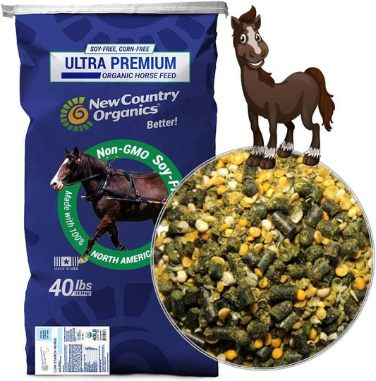 New Country Organics | Low Starch Horse Feed | Horse Food for Horses with Metabolic Disorders or Low Carb Needs | Corn-Free and Soy-Free | 16% Protein | Certified Organic and Non-GMO Feeder | 40 lbs