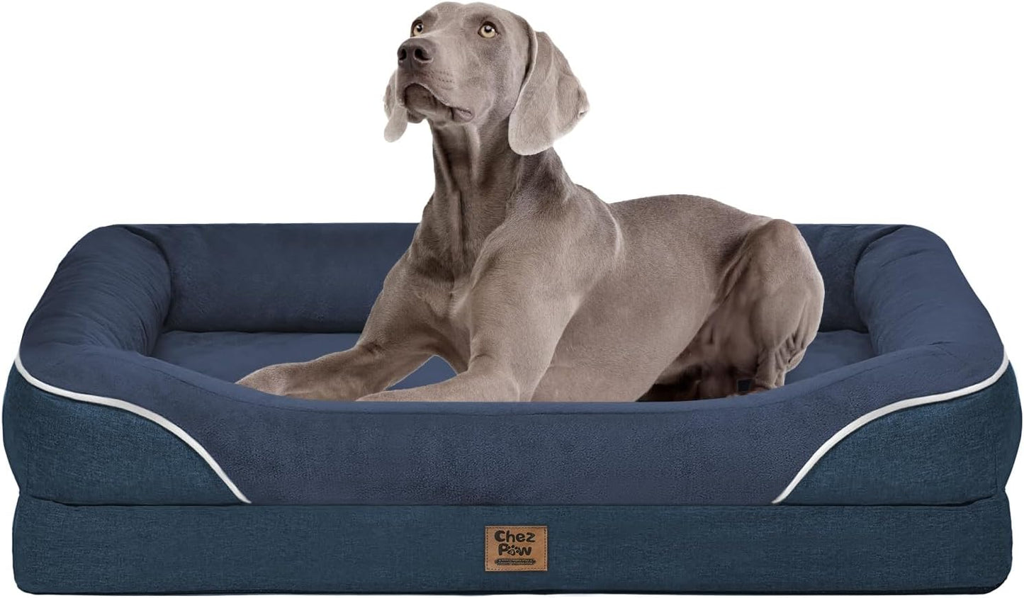 Washable Orthopedic Large Dog Bed - Removable Waterproof Cover with Bolster Machine Washable Extra Large Dog Bed Foam Support XL Large Big Pet Dogs Beds