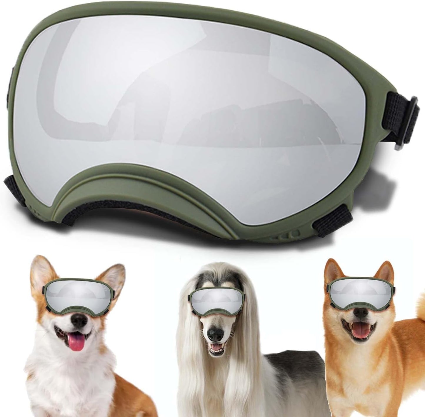 Medium Dog Sunglasses with Adjustable Strap UV Protection, Winproof Dog Puppy Sunglasses, Suitable for Medium Dog Pet Glasses, Dogs Eyes Protection,Soft Dog Goggles