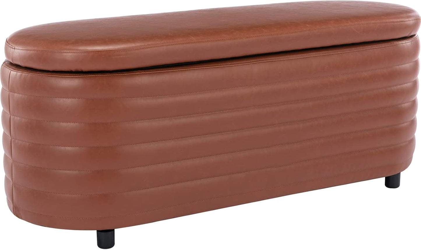 Kmax Storage Bench PU Leather Entryway Bench Upholstered Ottoman Bench for Bedroom Living Room Hallway, Brown