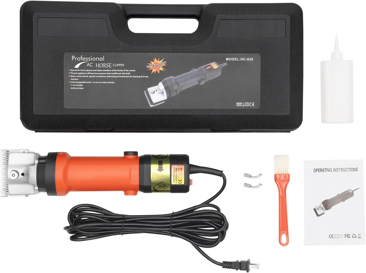 Horse Clippers, 350W Professional Heavy Duty Horse Grooming Kit, Electric Shearing Machine with 6 Speed Low Noise for Horse Pony Cattle and Large Livestock Grooming