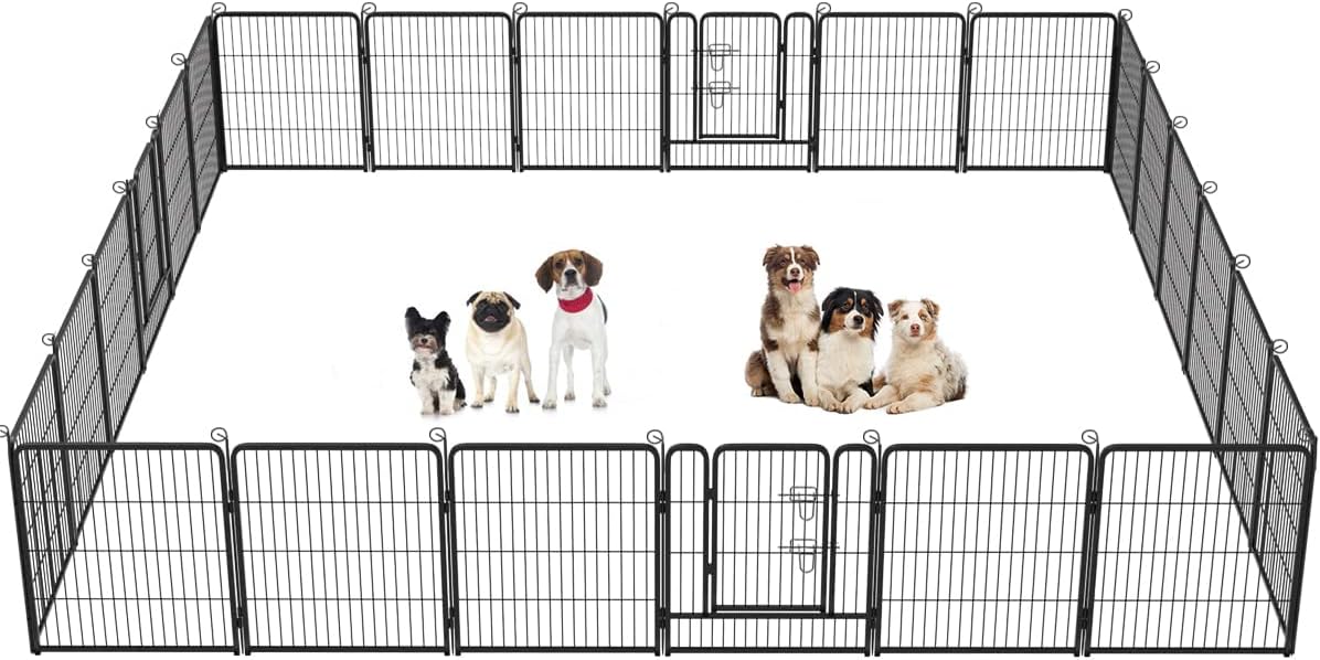 BestPet Dog Playpen Indoor 32 inch 24 Panels Metal Dog Pen Pet Dog Fence Outdoor Exercise Pen with Doors,Pet Puppy Playpen for RV Camping Yard, Black
