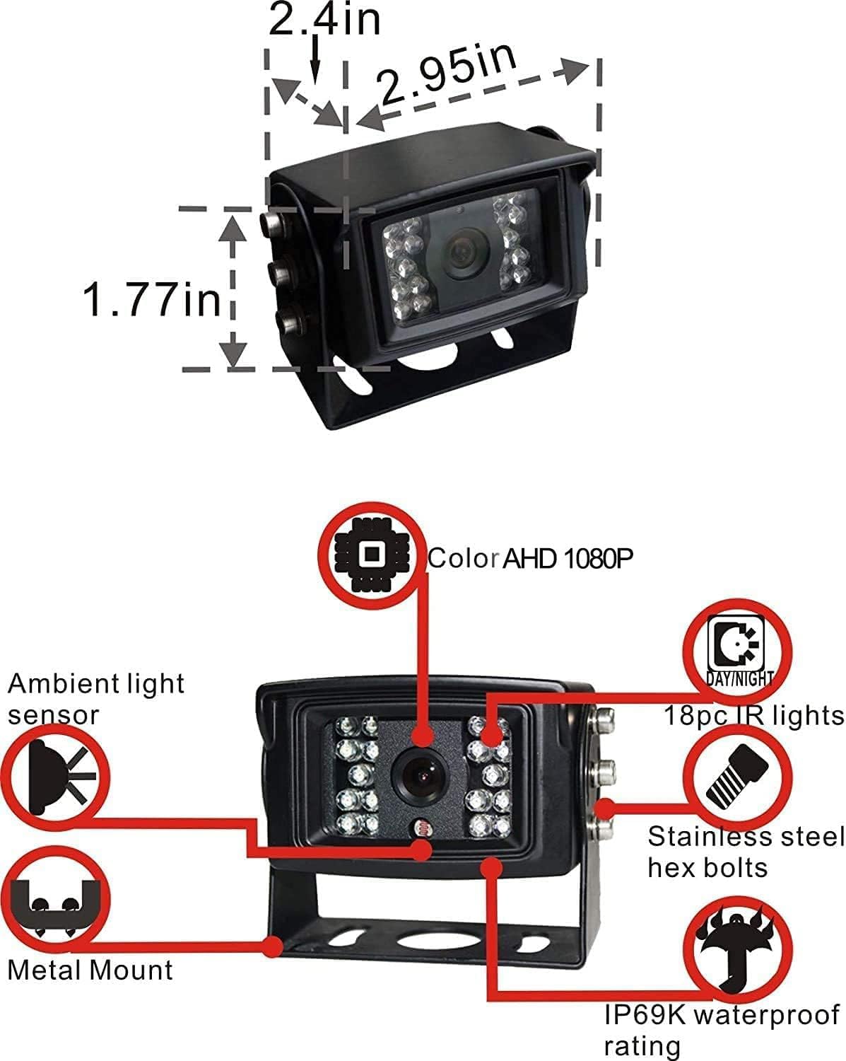 AHD 1080P 7" Reverse Rear View Backup Dual Camera System, Two Cameras with Night Vision Waterproof IP69K Vibration-Proof 10G for Truck/Trailer/RV/Bulldozer/Crop Sprayer/Agricultural Equipment