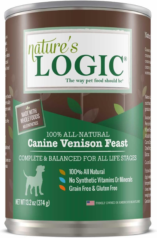Nature's Logic Grain-Free Canned Dog Food - 95% Animal Proteins - 100% Natural Wet Dog Food Cans - No Common Allergens - All Life Stages - Ideal for Sensitive Dogs - Venison (13.2 oz, 12 pack)