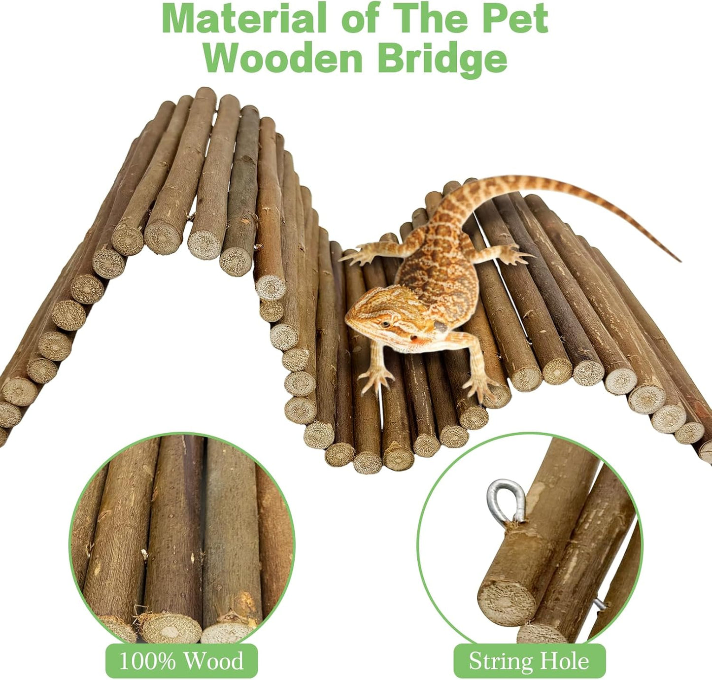 Hamiledyi Bendable Wooden Reptile Hideout Ladder Bridge Hiding Hut Tunnel Toys Climbing Bridge Chew Toy Habitat Accessories for Bearded Dragons Ball Python Guinea Pigs Rabbits(19.7 x 9 in)