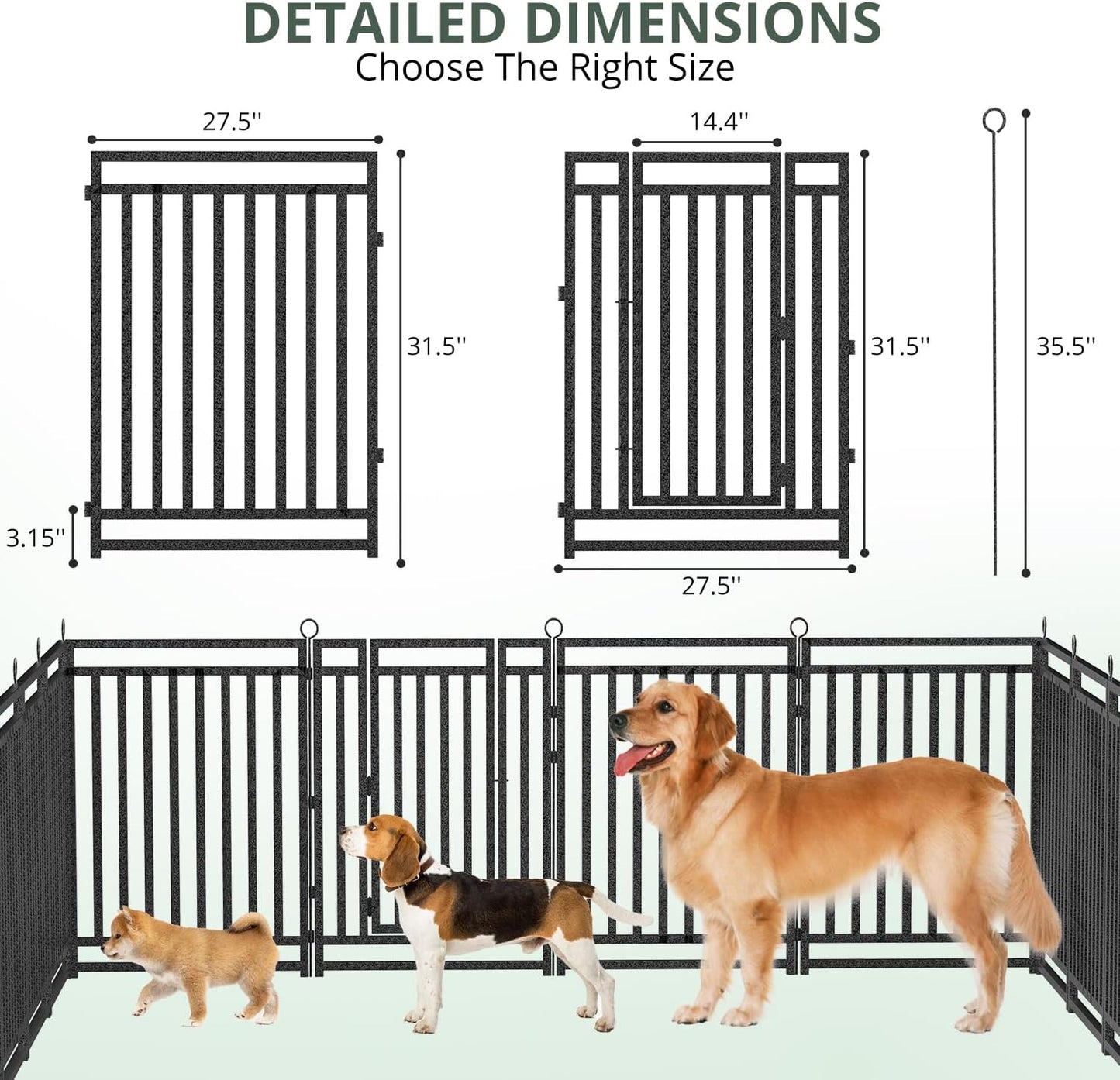 Dog Fence Outdoor Indoor, 32" Inch Height 32 Panels Dog Playpen for Large/Medium/Small Dogs Metal Dog Pen for Yard Camping and RV | Black-Silver