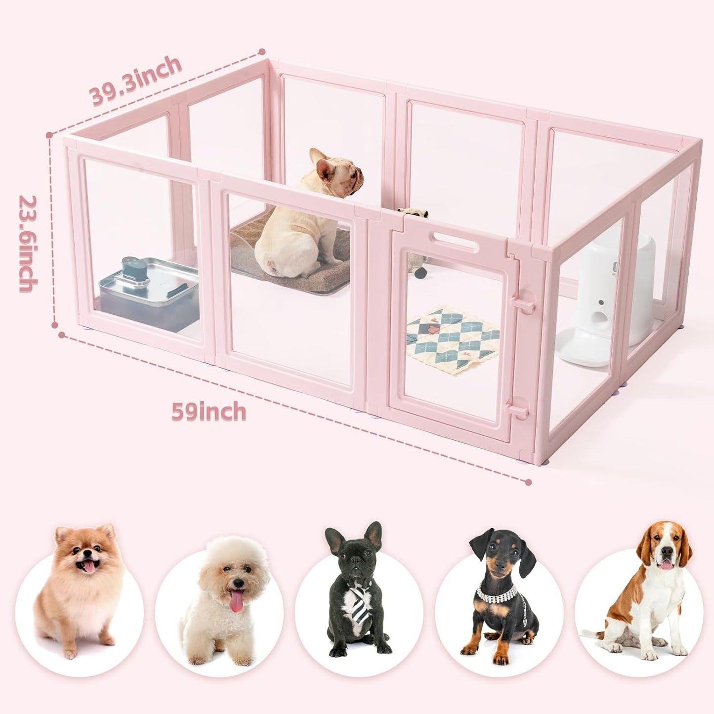 DIY Clear Acrylic Dog Playpen House,Quick Easy Assembly and Disassembly,Strong Floor Suction,Indoor and Outdoor Use,Easy Cleansing Puppy Fence (Sakura Pink, 23.6" H, 10PCS)