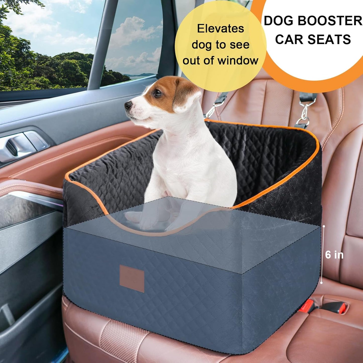 Dog Car Seat for Small Dogs, Memory Foam Booster Dog Seat for Dogs up to 35 lbs, Elevated Pet Car Seat with Washable Removable Cover, Storage Pockets (Black)
