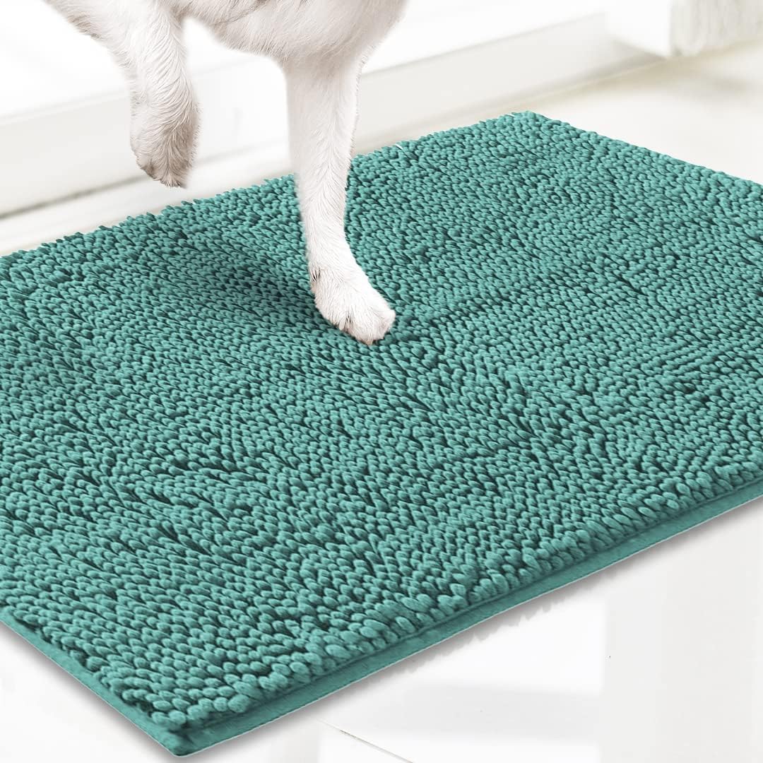 Muddy Mat® AS-SEEN-ON-TV Highly Absorbent Microfiber Door Mat and Pet Rug, Non Slip Thick Washable Area and Bath Mat Soft Chenille for Kitchen Bedroom Indoor and Outdoor - Seafoam Green 36" x 120"