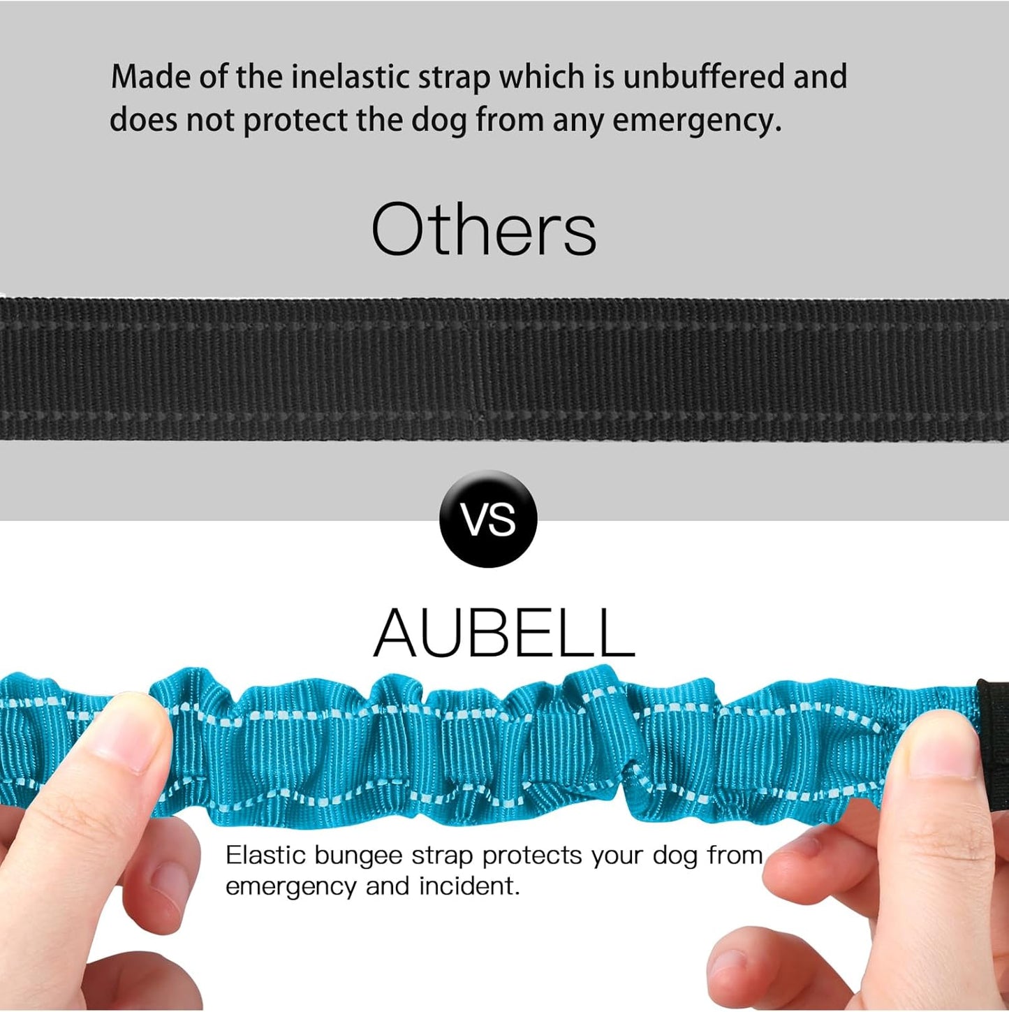 AUBELL Dog Seat Belt for Car,2 Pack Set 3-in-1 Adjustable Reflective Bungee Heavy Duty Dog Car Harness Tether with Clip Hook Latch & Buckle,Swivel Zinc Alloy Carabiner,Black+Blue