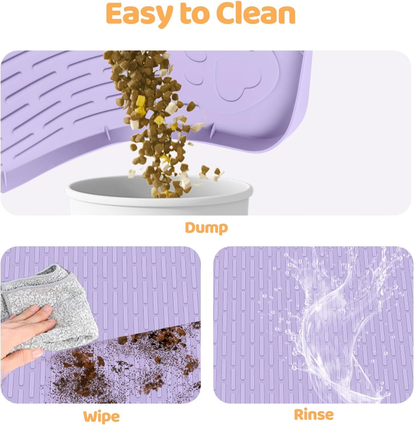 Cat Food Mat, 40" x 28" Extra Large Silicone Pet Feeding Mat with Raised Edge Pet Placemat for Food and Water Bowl Non-Slip, Easy to Clean, Floor Protection (Purple)