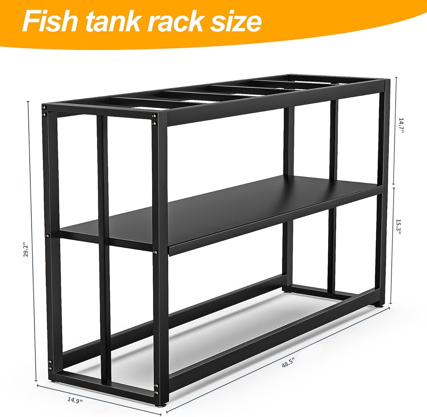 Akenow 55-75 Gallon Fish Tank Stand with Storage Shelf, 48.5 x14.9 x 29.2 Inch Aquarium Stand, Turtle Tank, Reptile Terrariums and Breeder Tank Stand,980LBS Capacity, Black