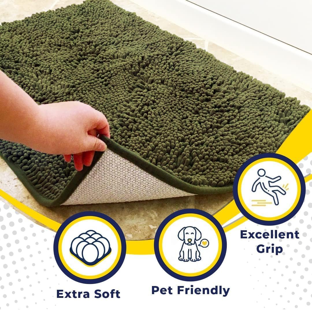 Muddy Mat® Original Dog Door Mat for Muddy Paws, Super Absorbent Microfiber, Non-Slip Washable Pet Rug, Quick Dry Chenille Entryway Carpet, Machine Washable Indoor Outdoor mat, Army Green 24"x60"