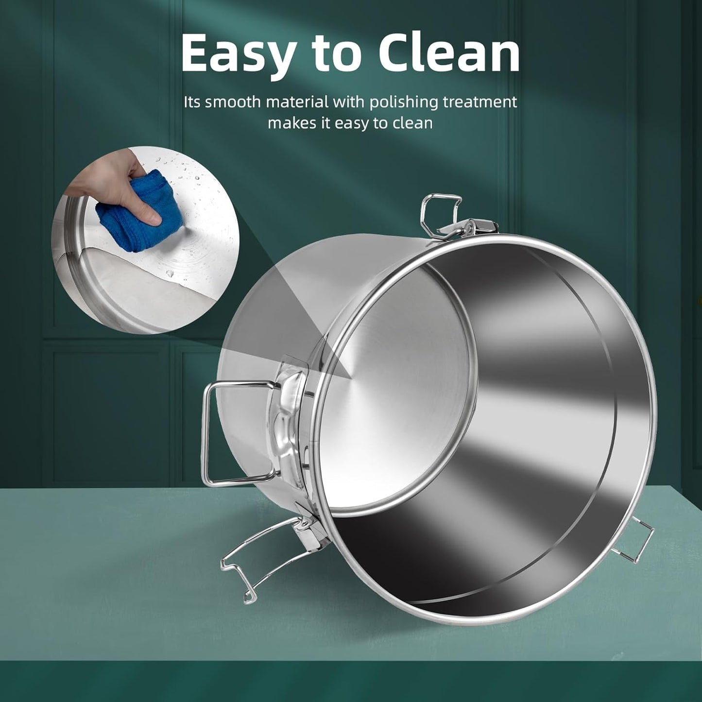 DYNAMI 5.5Gal 304 Stainless Steel Airtight Container with Lid and Locking Clamp,17-38Lbs Metal Bucket Large Stainless Steel Canisters for Kitchen,Dog Food/Bird Seed/Coffee Storage Container(21L)