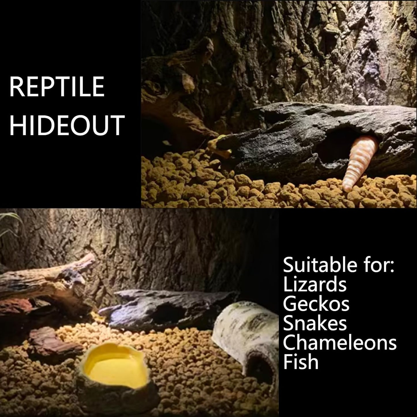 Tfwadmx Leopard Gecko Hide, 10" Reptile Hideout, Resin Simulated Hollow Log for Aquarium, Betta Fish Hideout, Reptile Tank Accessories for Corn Snakes, Lizards, Axolotls