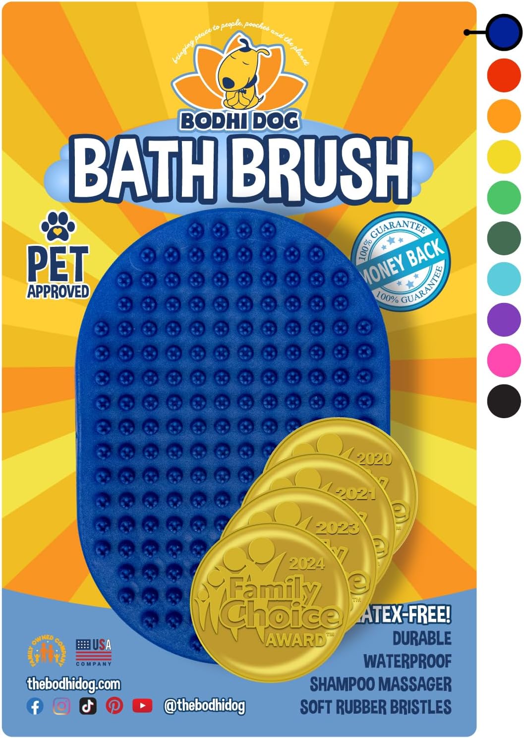 Bodhi Dog Shampoo Brush - Pet Grooming & Bath Supplies for Dogs and Cats - Bath Brush for Long & Short Hair - Premium Scrubber for Shower, Bathing & Massage (One Pack, Blue)