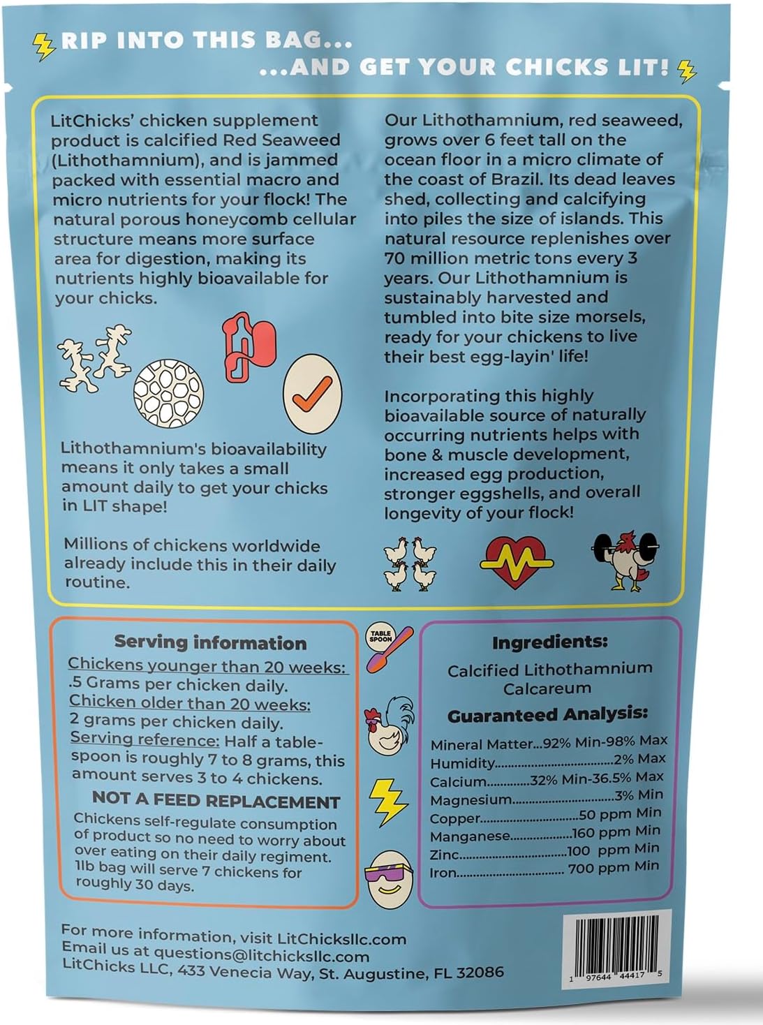 LitChicks’ Calcified Seaweed for Laying Chickens - Crushed Oyster Shell Alternative - Highly Digestible - Single Ingredient - Helps with Egg Laying & Flock Health.