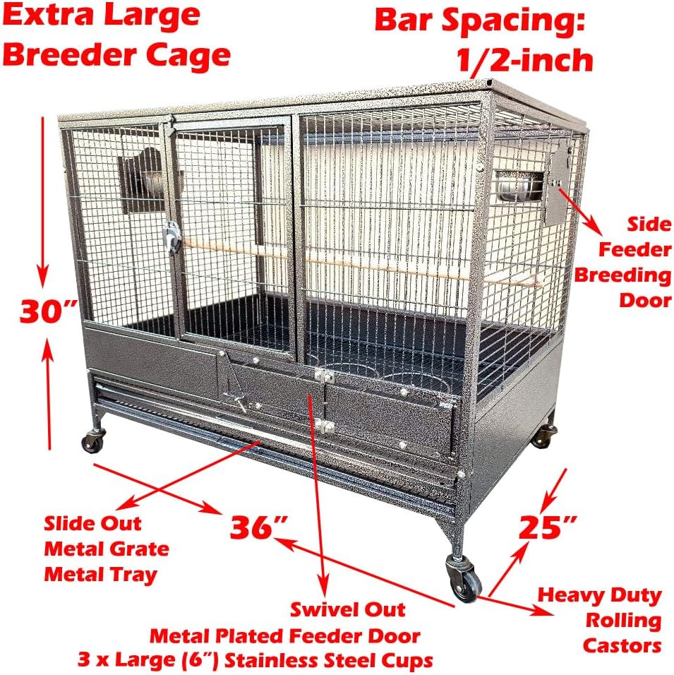 Extra Large Single Stacker Strong Heavy Duty Wrought Iron Breeder Parrot Aviary Bird Breeding Breeder Cage with Side Nest Breeding Doors On Wheels