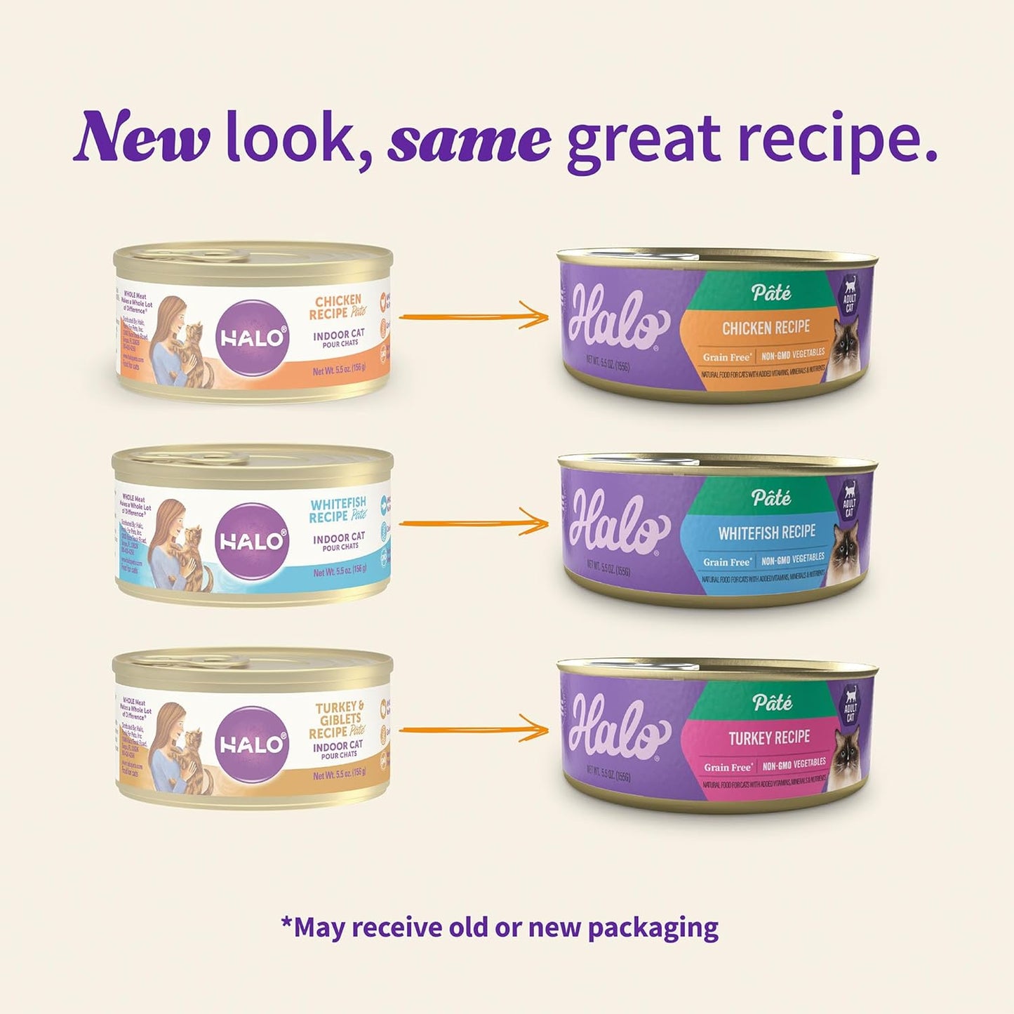 Halo Wet Cat Food Variety Pack, Three Canned Wet Cat Pate, Chicken, Turkey & Whitefish, 5.5 Oz Can (Pack of 12)