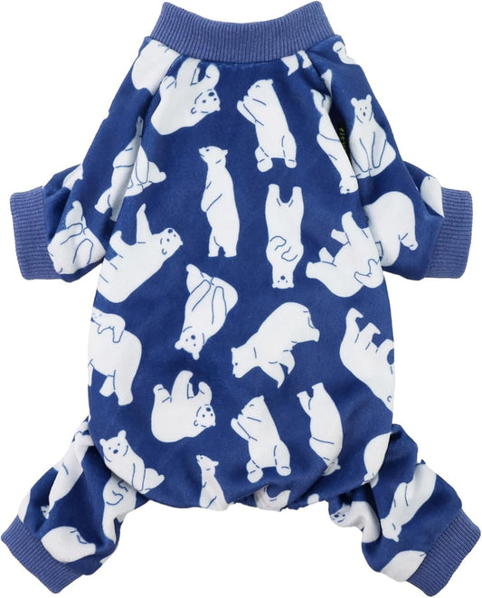 Fitwarm Polar Bear Dog Pajamas, Dog Clothes for Small Dogs Girl Boy, Pet Onesie with Feet, Cat Outfit, Lightweight Velvet, Royal Blue, White, XXL