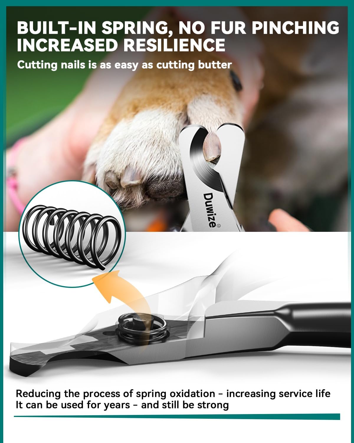 Dog Nail Clippers - All Steel Material, 1.22-Inch Large Opening, Built-in Spring, No Fur Pinch, for Medium to Large Dogs and Cats, Professional Pet Nail Trimmers, With Free Nail File (Polished)