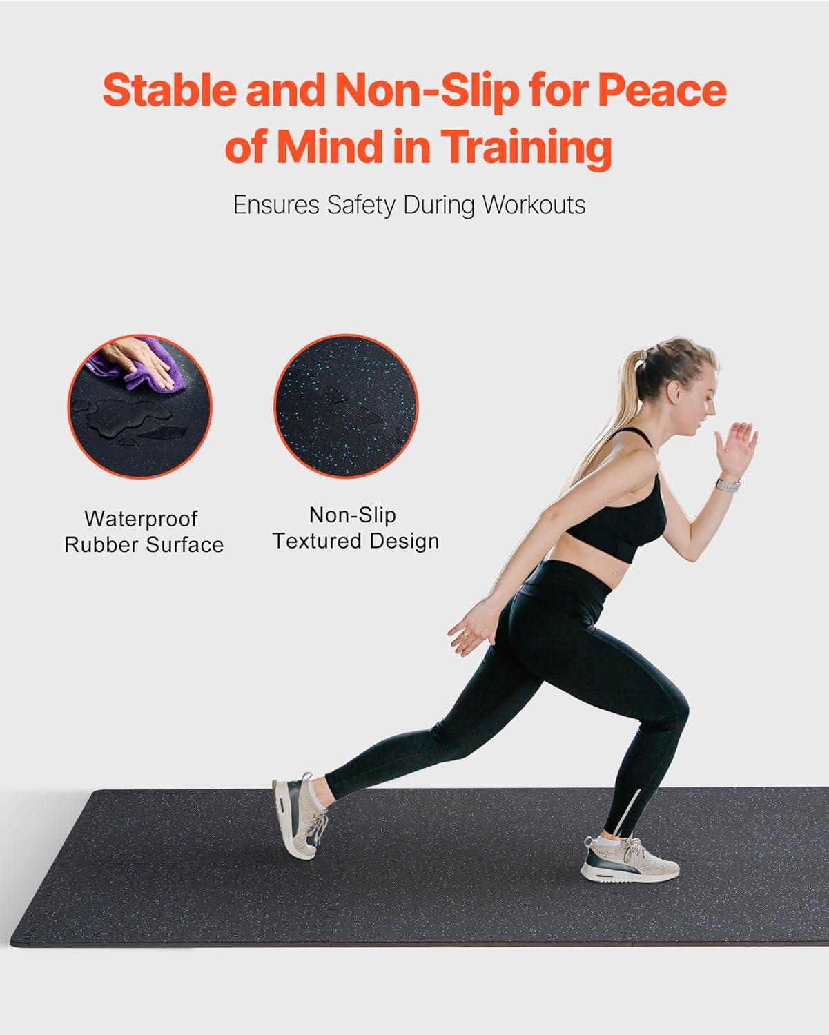 VEVOR 0.56 Inch Thick Gym Floor Tiles, 25 Tiles Rubber Top with EVA Foam, 25" x 25" Gym Flooring Workout Mats with 100sq.ft Coverage, Interlocking Puzzle Gym Mats for Gym, Home, Garage, Black & Blue