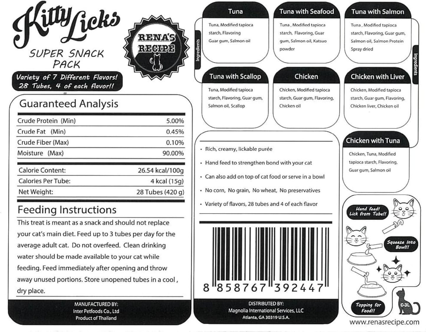 Kitty Licks Chicken and Tuna Varieties (28 Tubes) Chicken and Tuna Varieties 4 Tubes X 7 Flavors (28 Tubes)