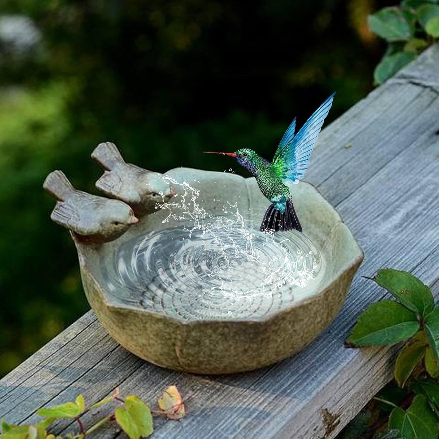 Ceramic Bird Bath for Outdoors,Ground & Tabletop Decor, Ground Feeders Bird Bath Feeding Bowl for Outdoors, Garden Deck, Balcony,Yard, Lawn. (Small birdbath)