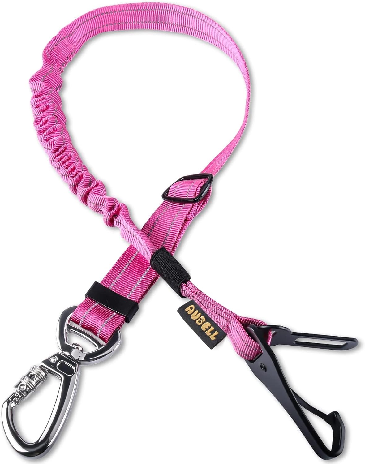 AUBELL Dog Seat Belt for Car,Updated 3-in-1 Adjustable Reflective Bungee Heavy Duty Dog Car Harness Tether with Clip Hook Latch & Buckle,Swivel Zinc Alloy Carabiner,Hotpink