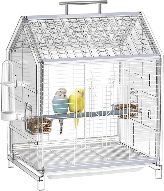 20.5 inch Pet Small Bird Cage, Parrot Cage, Portable Bird Carrier, Temporary Bird Cage in Car, for Home, Outing, Pet Clinic, Temporary Placement, for Small Medium Birds, Clear