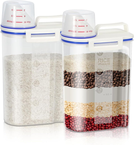 TBMax Rice Cereal Container Oatmeal Dispenser - 2 Pack Rice Storage Container with Measuring Cup + Easy Pouring Spout, Perfect for Flour Sugar Grain Nuts Kitchen Pantry Storage Organization
