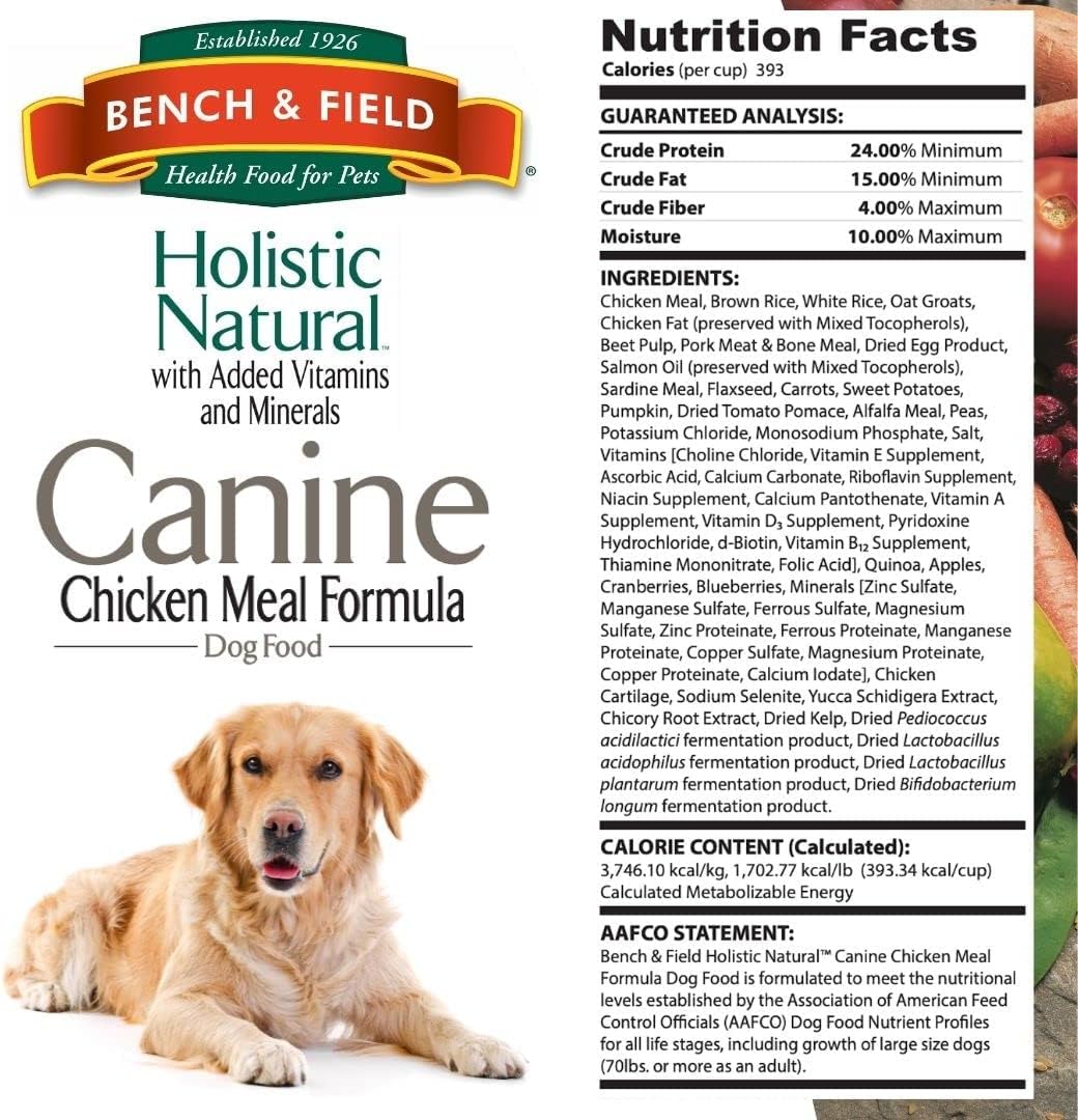Bench & Field Holistic Natural Adult Dry Dog Food, Chicken Meal and Brown Rice Recipe 6.6 lb Bags (Pack of 4)