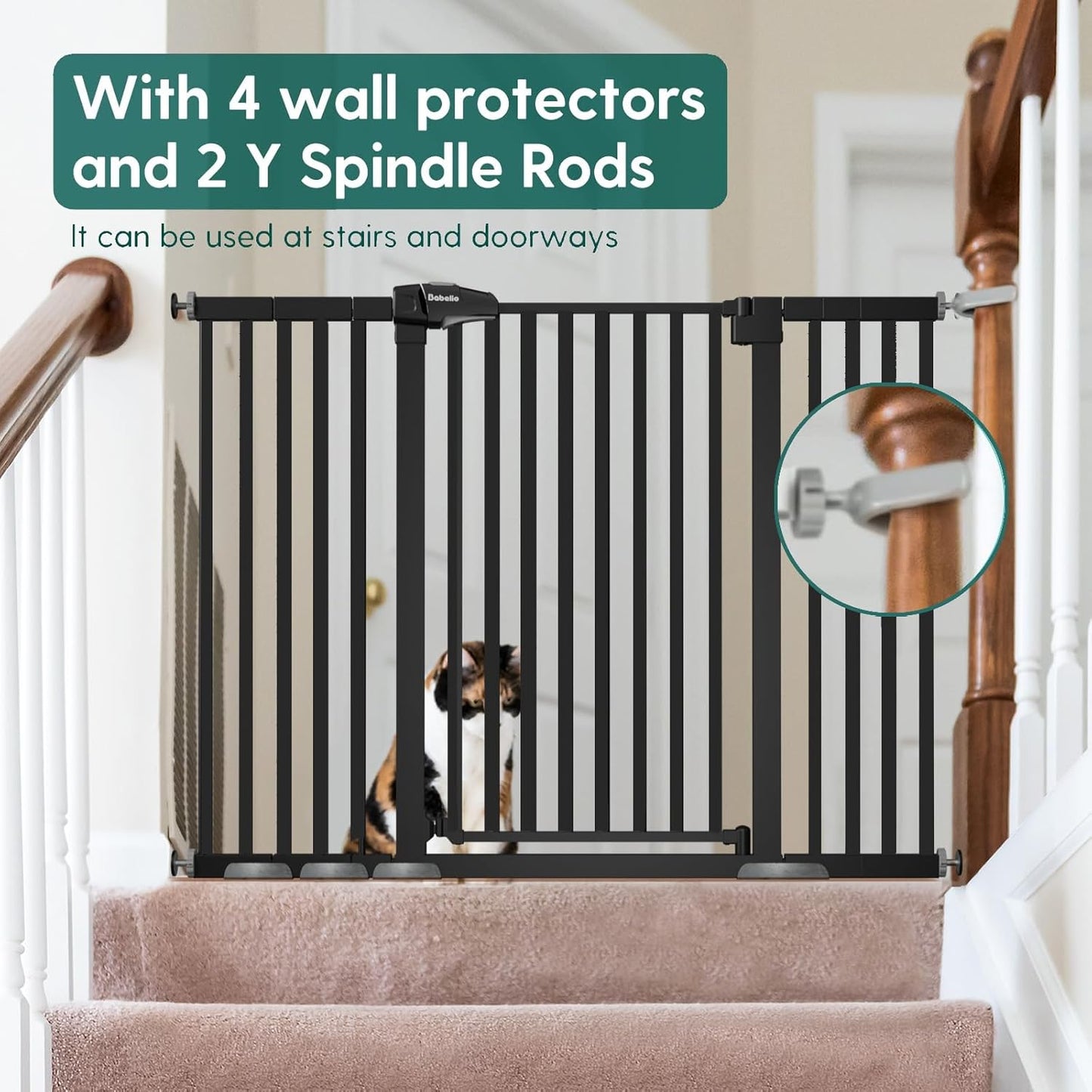 BABELIO 36" Tall Baby Gate, 29-55" Auto Close Pressure Mounted Dog Gate for Doorways & Hallway, Pressguard Basics Easy Walk Thru Pet Gate, Extra Wide Metal Child Gate, Black
