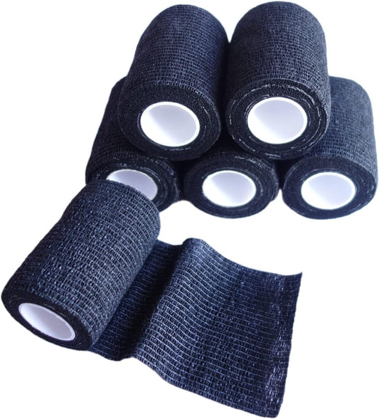 6 Pack 3" x 5 Yards Self Adhesive Bandage Wrap Breathable Cohesive Vet Wrap for Pets, Elastic Self-Adherent Tape for Sports, Wrist, Ankle (Black)