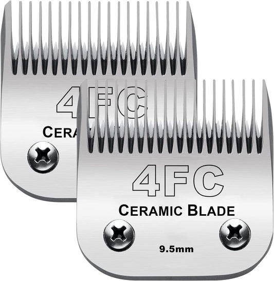 2PC 4FC Blade Detachable Pet Clipper Replacement Blades Compatible with Andis Pet Clipper/Oster A5/Wahl KM Series Dog Clipper,Ceramic Blade & Stainless Steel Blade